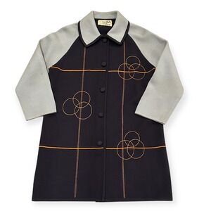 Marco Polo Womens Vintage Mod Retro Brown Orange Geometric Sweater Coat Small